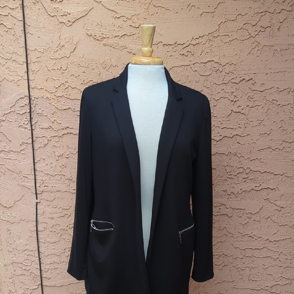 Chico's Black Open-Front Blazer with Zip Pocket Accents - Picture 1 of 7